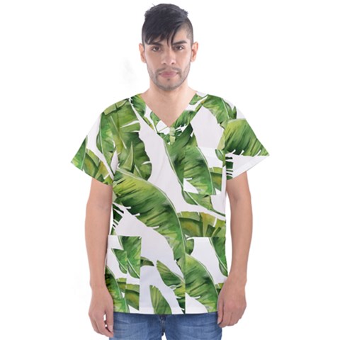 Sheets Tropical Plant Palm Summer Exotic Men s V-neck Scrub Top by artworkshop