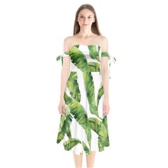 Sheets Tropical Plant Palm Summer Exotic Shoulder Tie Bardot Midi Dress by artworkshop