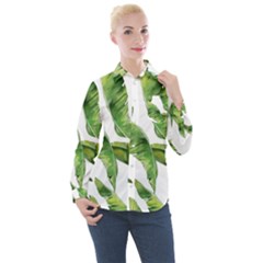 Sheets Tropical Plant Palm Summer Exotic Women s Long Sleeve Pocket Shirt
