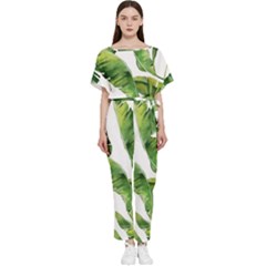 Sheets Tropical Plant Palm Summer Exotic Batwing Lightweight Chiffon Jumpsuit