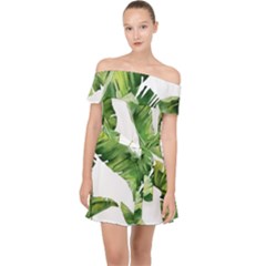 Sheets Tropical Plant Palm Summer Exotic Off Shoulder Chiffon Dress by artworkshop