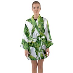 Sheets Tropical Plant Palm Summer Exotic Long Sleeve Satin Kimono by artworkshop