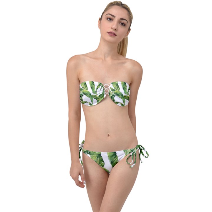 Sheets Tropical Plant Palm Summer Exotic Twist Bandeau Bikini Set