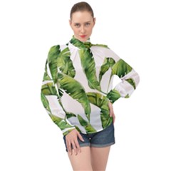 Sheets Tropical Plant Palm Summer Exotic High Neck Long Sleeve Chiffon Top by artworkshop