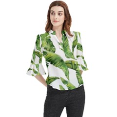Sheets Tropical Plant Palm Summer Exotic Loose Horn Sleeve Chiffon Blouse