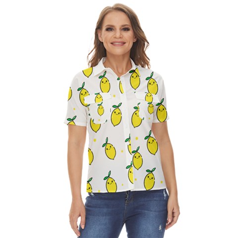 Pattern Lemon Texture Women s Short Sleeve Double Pocket Shirt by artworkshop