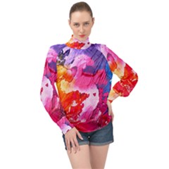 Colorful Painting High Neck Long Sleeve Chiffon Top by artworkshop