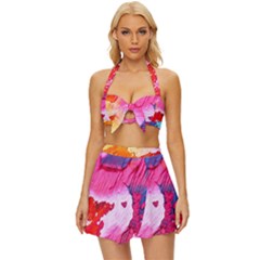 Colorful Painting Vintage Style Bikini Top And Skirt Set  by artworkshop