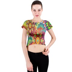 Mandalas Colorful Abstract Ornamental Crew Neck Crop Top by artworkshop