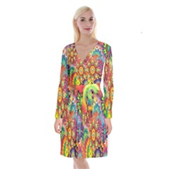Mandalas Colorful Abstract Ornamental Long Sleeve Velvet Front Wrap Dress by artworkshop