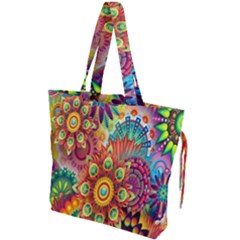 Mandalas Colorful Abstract Ornamental Drawstring Tote Bag by artworkshop