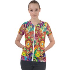 Mandalas Colorful Abstract Ornamental Short Sleeve Zip Up Jacket by artworkshop