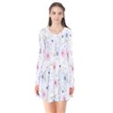 Pattern Flowers Long Sleeve V-neck Flare Dress View1