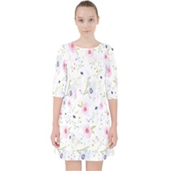 Pattern Flowers Quarter Sleeve Pocket Dress