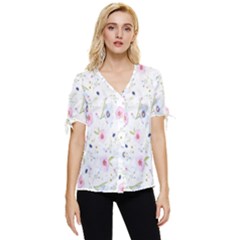 Pattern Flowers Bow Sleeve Button Up Top by artworkshop