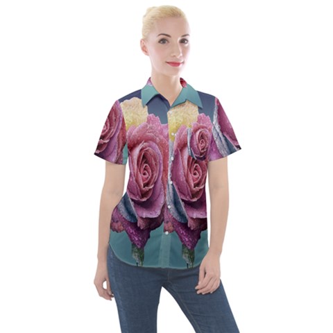 Rose Flower Love Romance Beautiful Women s Short Sleeve Pocket Shirt by artworkshop