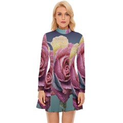 Rose Flower Love Romance Beautiful Long Sleeve Velour Longline Dress by artworkshop