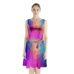 Triangles Polygon Color Sleeveless Waist Tie Chiffon Dress by artworkshop