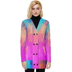 Triangles Polygon Color Button Up Hooded Coat  by artworkshop