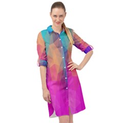 Triangles Polygon Color Long Sleeve Mini Shirt Dress by artworkshop