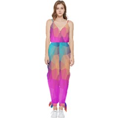 Triangles Polygon Color Sleeveless Tie Ankle Chiffon Jumpsuit by artworkshop