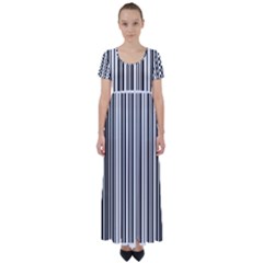 Barcode Pattern High Waist Short Sleeve Maxi Dress