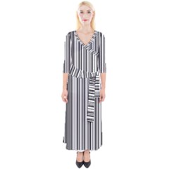 Barcode Pattern Quarter Sleeve Wrap Maxi Dress