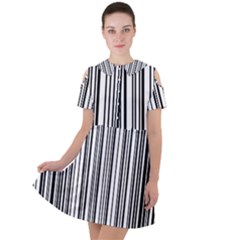 Barcode Pattern Short Sleeve Shoulder Cut Out Dress 