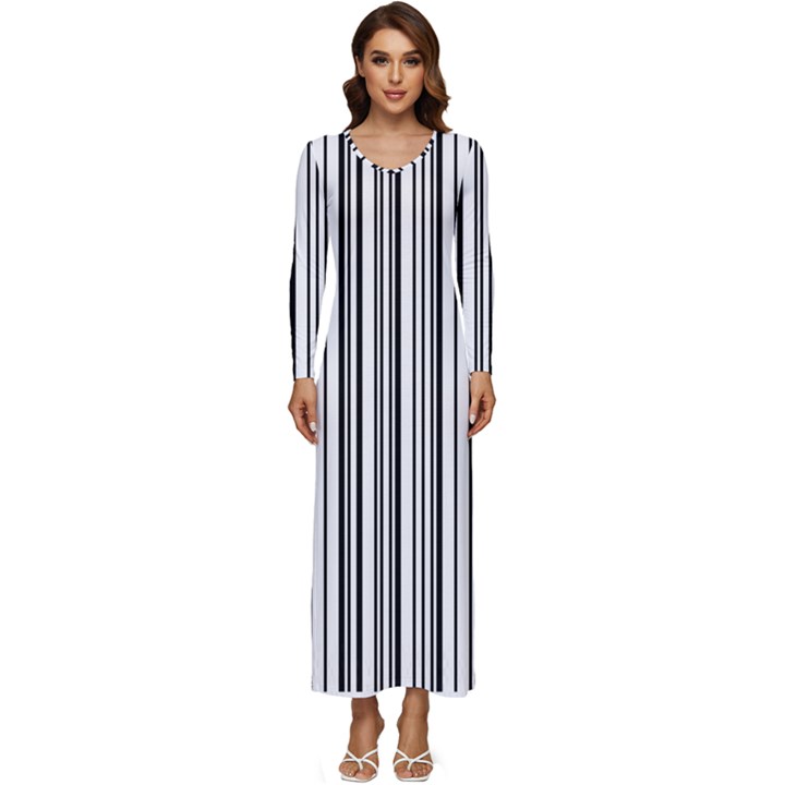 Barcode Pattern Long Sleeve Velour Longline Maxi Dress