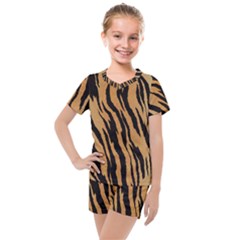 Tiger Animal Print A Completely Seamless Tile Able Background Design Pattern Kids  Mesh Tee And Shorts Set