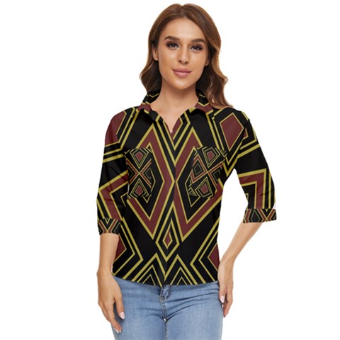 Abstract Pattern Geometric Backgrounds  Women s Quarter Sleeve Pocket Shirt by Eskimos