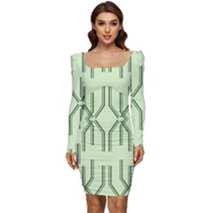 Abstract Pattern Geometric Backgrounds Women Long Sleeve Ruched Stretch Jersey Dress by Eskimos