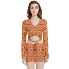 Abstract Pattern Geometric Backgrounds  Velvet Wrap Crop Top And Shorts Set by Eskimos