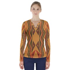 Abstract Pattern Geometric Backgrounds  V-neck Long Sleeve Top by Eskimos
