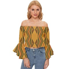 Abstract Pattern Geometric Backgrounds  Off Shoulder Flutter Bell Sleeve Top by Eskimos