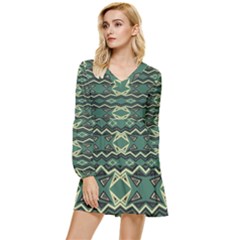 Abstract Pattern Geometric Backgrounds Tiered Long Sleeve Mini Dress
