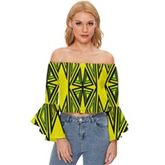 Abstract Pattern Geometric Backgrounds Off Shoulder Flutter Bell Sleeve Top