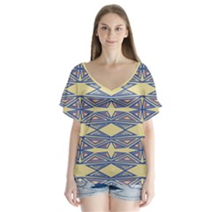 Abstract Pattern Geometric Backgrounds  V-neck Flutter Sleeve Top by Eskimos