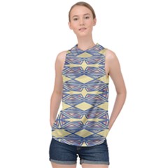 Abstract Pattern Geometric Backgrounds  High Neck Satin Top by Eskimos