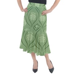 Folk Flowers Print Floral Pattern Ethnic Art Midi Mermaid Skirt by Eskimos