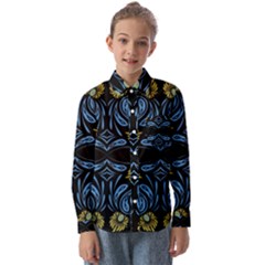 Folk Flowers Print Floral Pattern Ethnic Art Kids  Long Sleeve Shirt by Eskimos