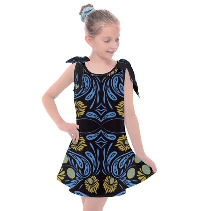 Folk flowers print Floral pattern Ethnic art Kids  Tie Up Tunic Dress