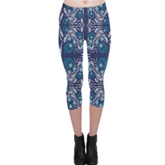 Folk Flowers Print Floral Pattern Ethnic Art Capri Leggings  by Eskimos