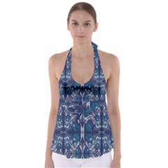 Folk Flowers Print Floral Pattern Ethnic Art Babydoll Tankini Top by Eskimos