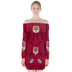 Folk flowers print Floral pattern Ethnic art Long Sleeve Off Shoulder Dress