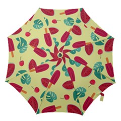 Watermelon Leaves Cherry Background Pattern Hook Handle Umbrellas (medium) by nate14shop