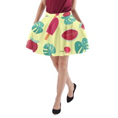 Watermelon Leaves Cherry Background Pattern A-line Pocket Skirt by nate14shop