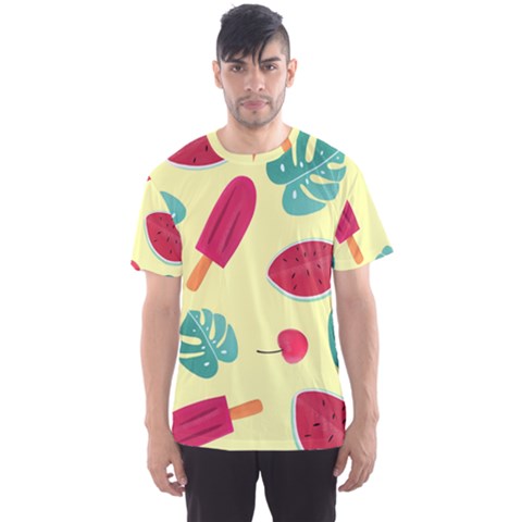 Watermelon Leaves Cherry Background Pattern Men s Sport Mesh Tee by nate14shop