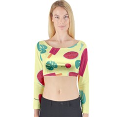 Watermelon Leaves Cherry Background Pattern Long Sleeve Crop Top by nate14shop