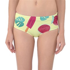 Watermelon Leaves Cherry Background Pattern Mid-waist Bikini Bottoms